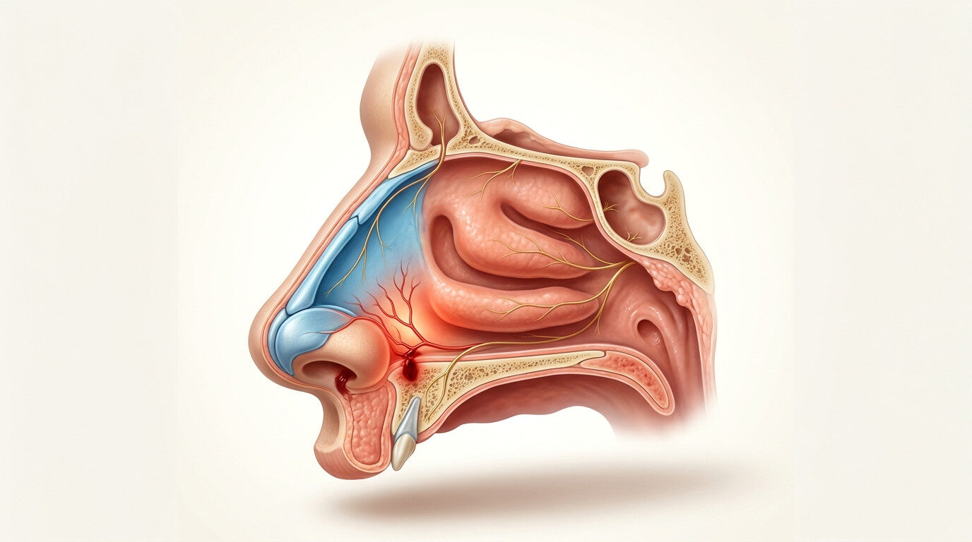 Burun kanaması neden olur - medikal atlas stilinde anatomik kesit illüstrasyonu