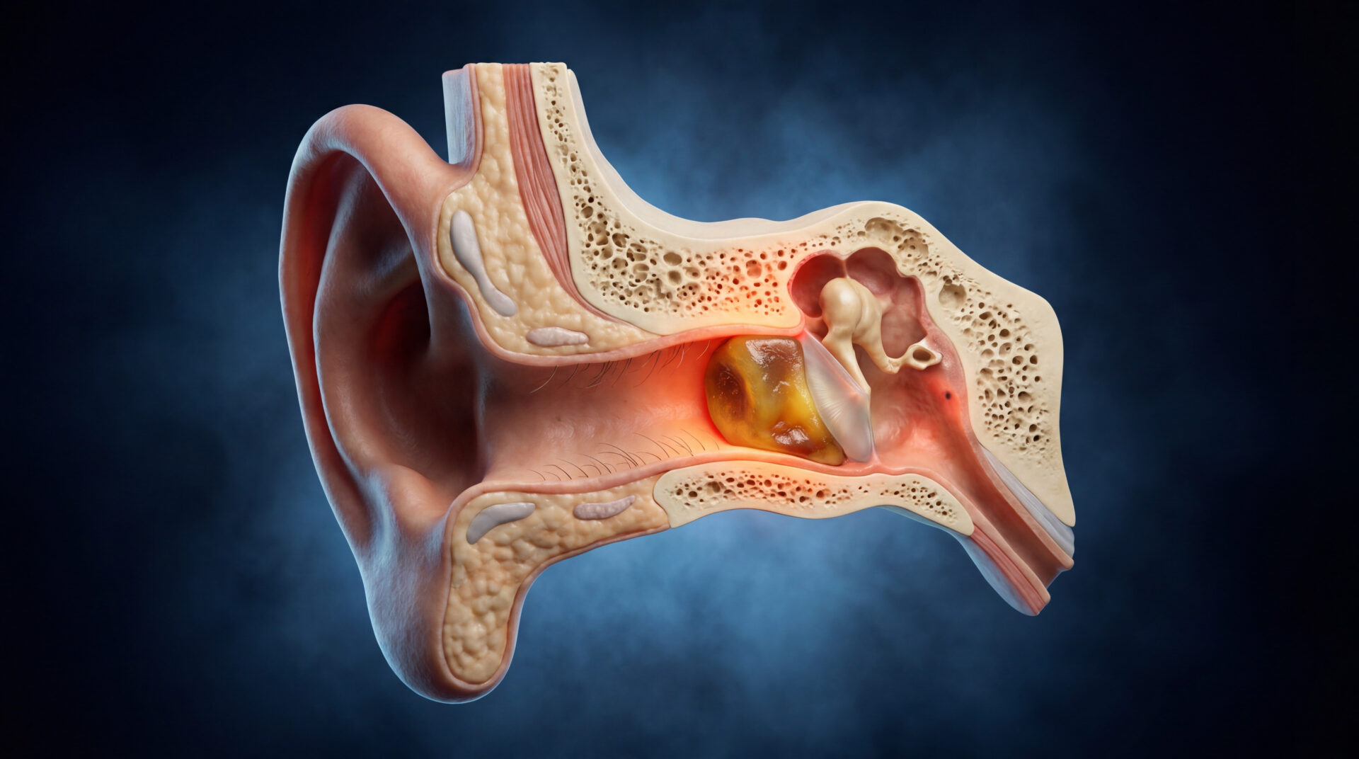 Serumen tıkacı - medikal atlas stilinde anatomik kesit illustrasyonu