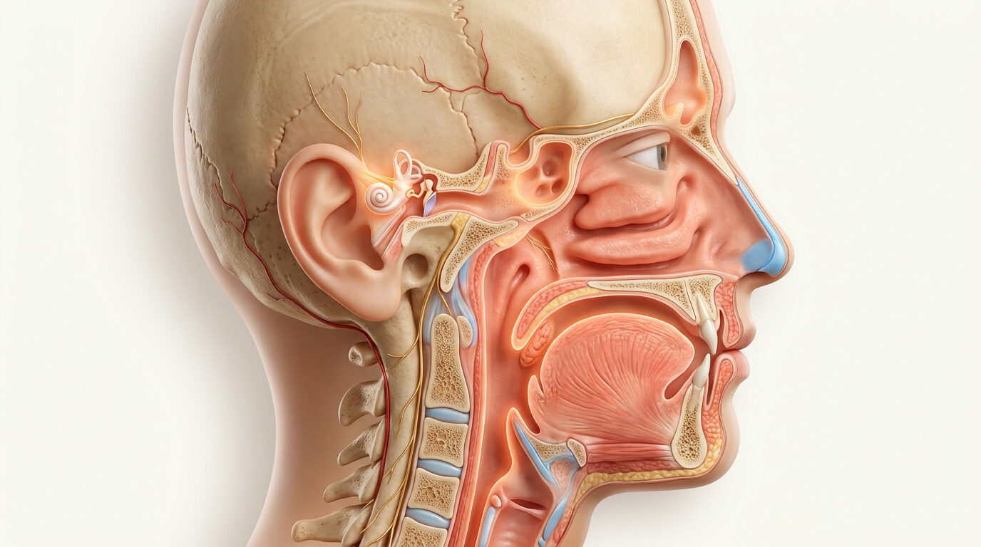 Kbb neyin kısaltması - medikal atlas stilinde anatomik kesit illüstrasyonu