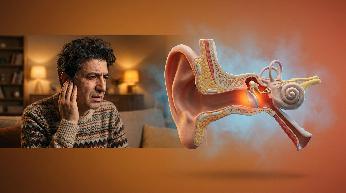 Yetişkin erkek + kulak anatomik hybrid görsel - orta kulak iltihabı