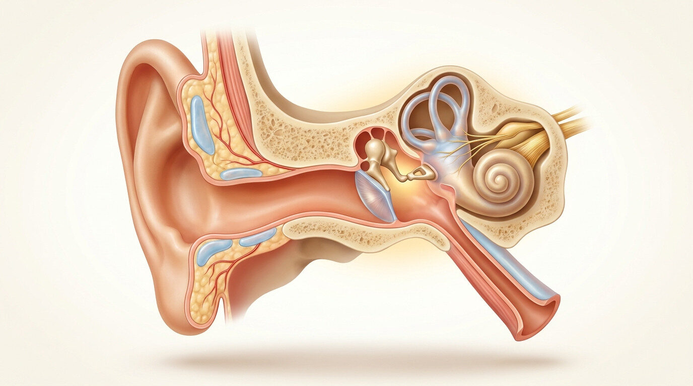 Kulağa yapılan kortizon iğnesi zararları - medikal atlas stilinde anatomik kesit illustrasyonu