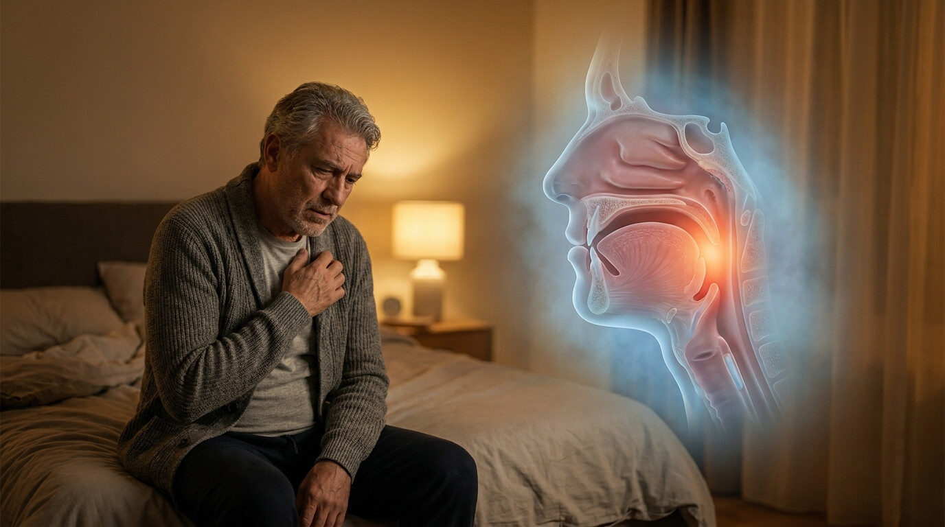 Apnesi tedavisi - hasta belirti gosterimi ve anatomik kesit illustrasyonu