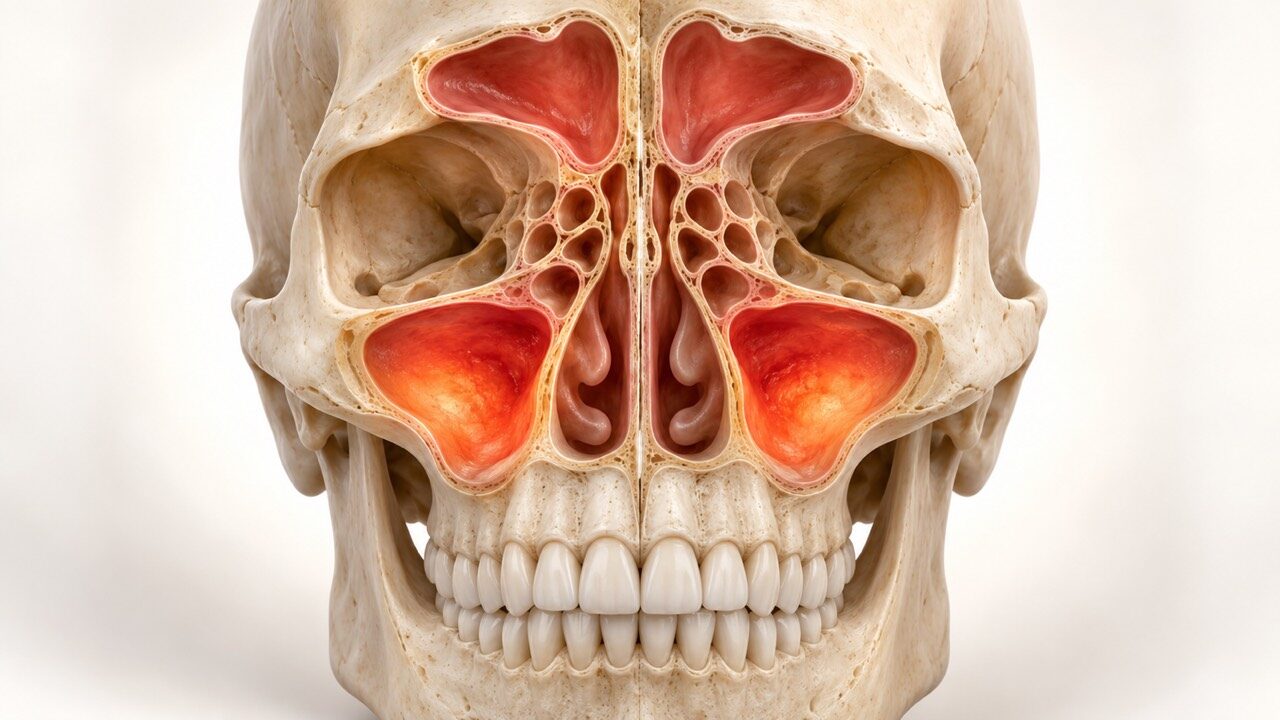 Sinusitis symptoms in women: inflamed paranasal sinuses illustration